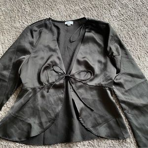Abbeline South Moon Under Open Tie Front Satin Blouse